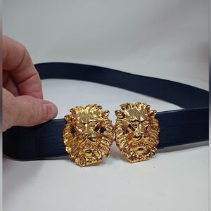Jeanne Bouchever Vtg 80's 2 Piece Lions Head Link Gold Tone Textured And Belt